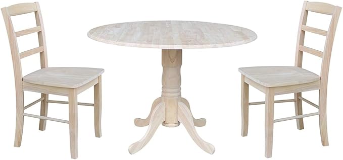 International Concepts 42" Dual Drop Leaf 2 Madrid Chairs Dining Table, Unfinished