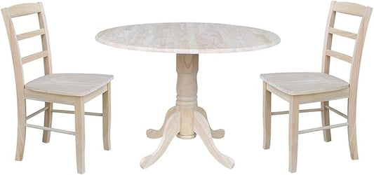 International Concepts 42" Dual Drop Leaf 2 Madrid Chairs Dining Table, Unfinished