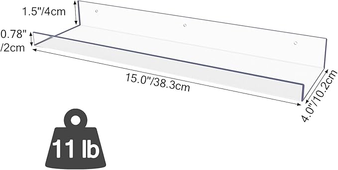 MEBRUDY Clear Acrylic Shelves Pack of 7, 15 inch Floating Wall Shelf for Bookshelves, Bathroom, Bedroom, Living Room, Kitchen Storage, Organization