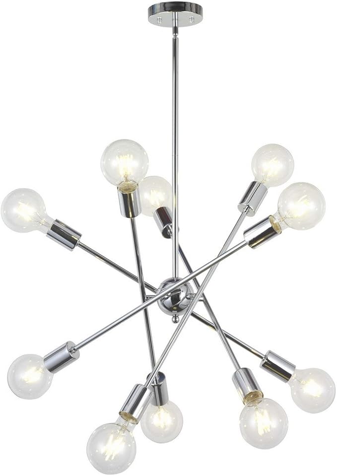 BONLICHT Modern Sputnik Chandelier Lighting 10 Lights with Adjustable Arms Mid Century Brushed Nickel Pendant Lighting for Kitchen Living Room Dining Room Foyer