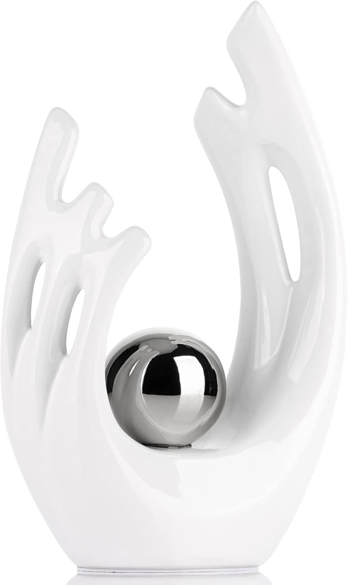 XMGZQ White Ceramic Abstract Statues and Sculptures,White and Sliver Art Ceramic Statues,Modern Home Decor for Living Room,Dining Table, Coffee Table,Shelf, Entrance,Home Desktop Sculpture Home Decor