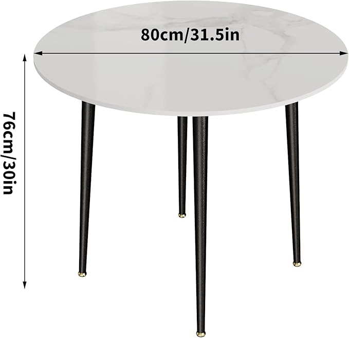 Wisfor Sintered Stone Dining Table: 32" Round Reception Table Modern Coffee Table Marble Table with Metal Legs for Kitchen Living Room Office Patio Seaside (White)