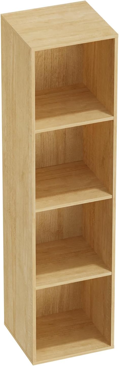 4 Tier Bookshelf, Freestanding Corner Storage Shelve Book Case for Narrow Space, 4 Cube Storage Organizer Small Bookcase for Home Office Living Room (Oak, 4 Cube)