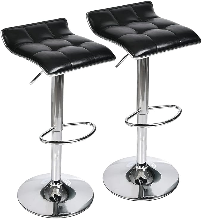 Set of 2 Barstool, Adjustable Swivel Gas Lift Bar Stools, PU Leather with Chrome Base, Black