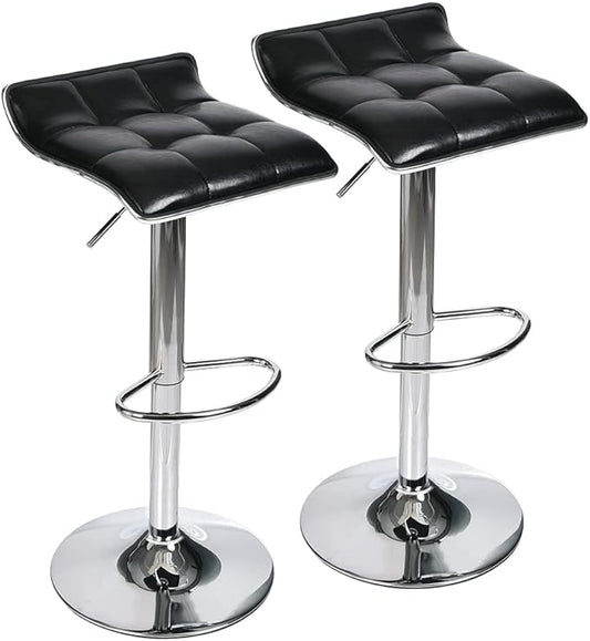 Set of 2 Barstool, Adjustable Swivel Gas Lift Bar Stools, PU Leather with Chrome Base, Black