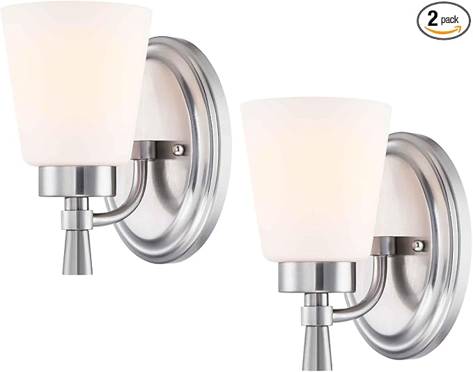 GRUENLICH Wall Sconces for Bathroom, Brushed Nickel Vanity Light Fixture Over Mirror, Set of 2 Hardwired Sconce with Frosted Glass Shades for Bedroom, Living Room, Modern Home Decor