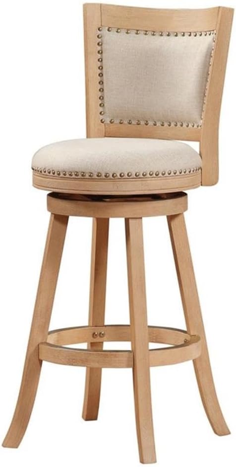 Boraam Melrose Ivory Fabric Swivel Wood Bar Stool - Creme Wire-Brush