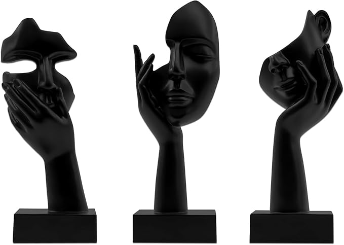 LXURY Figurine Statue for Bookshelf Decor, Thinker Statue for Office Decor, Modern Desktop Decorative Objects for Bedroom House Black Home Decor Sculpture 3PCS Thinking Surprise Listening