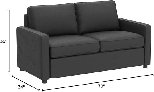 Container Furniture Direct Rosina Convertible Sleeper Sofa with Innerspring Mattress and Durable Metal Frame, 500 lb Capacity, Mid-Century Velvet Pull Out Couch Bed, 70" Wide, Full Size, Midnight