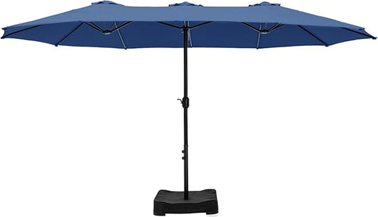 HERA'S PALACE Umbrella Patio Outdoor with Base 15ft Table Double Market Rectangle Umbrellas Clearance Large Included Stand for Deck Outside Pool Picnic Inground Yard Commercial, Haze Blue