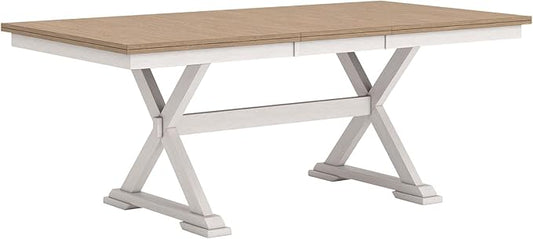 Signature Design by Ashley Westlinport Casual Dining Butterfly Extension Table with Self-Storing Butterfly Leaf, Light Brown & White