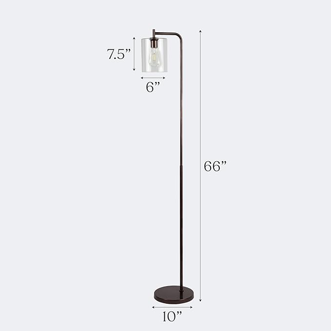 Brightech Elizabeth LED Floor lamp, Tall Lamp with Glass Shade & Edison Bulb, Industrial Lamp for Living Rooms & Offices, Vintage Standing Lamp for Bedroom in Farmhouse or Rustic Style - Bronze