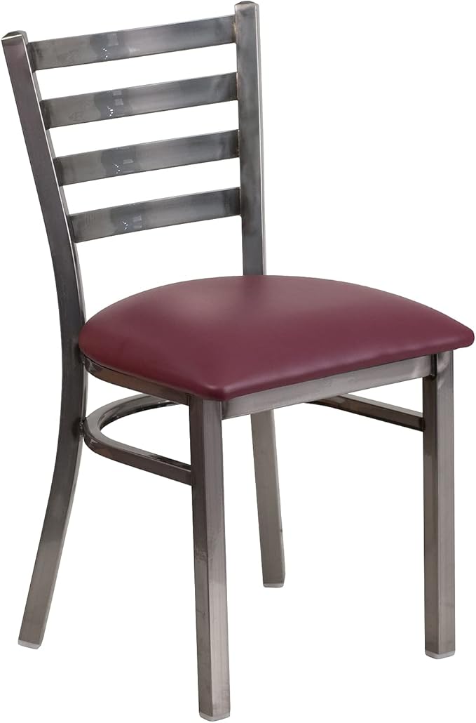 Flash Furniture HERCULES Series Clear Coated Ladder Back Metal Restaurant Chair - Burgundy Vinyl Seat