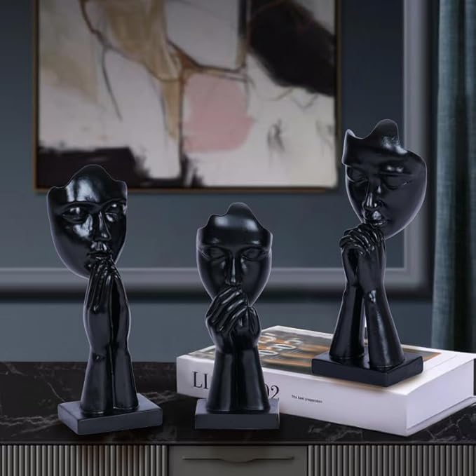 3 Pcs Prayer Statue Abstract Woman Black Face Sculpture Home Decorations Modern Black Figurine Home Decor Accents Faces Decorative for Shelf Living Room Room Office Bookshelf Table Decor