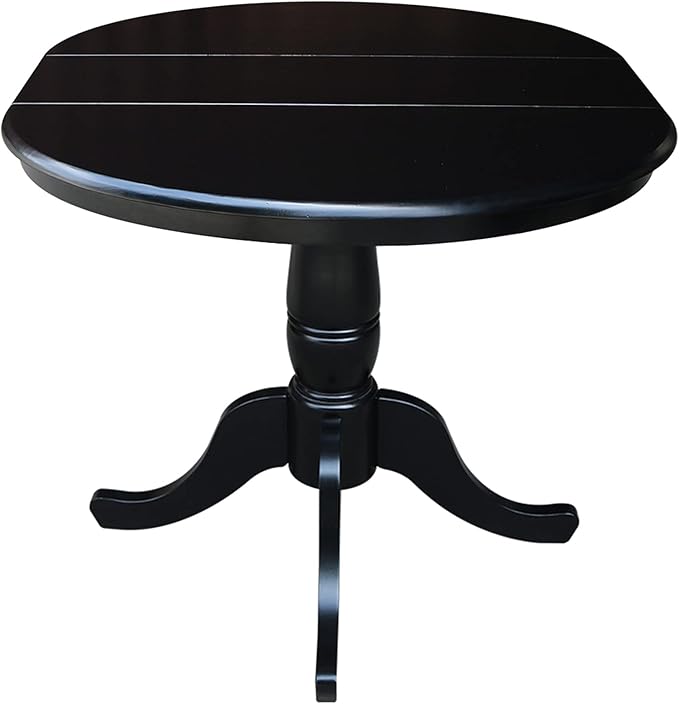 International Concepts 36-Inch Round Top Pedestal Table with 12-Inch Leaf, 30-Inch Standard Table Height, Black
