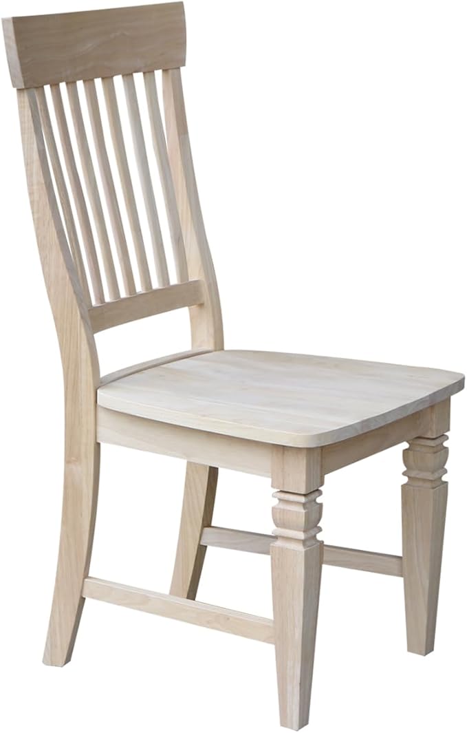 IC International Concepts, Set of Two Tall Java Dining Chairs, Unfinished, Solid Wood, Real Parawood, 19.7" W x 23" D x 39.4" H, , 225 lbs wt. Capacity, DIY, Paint or Stain Your Way, Unfinished