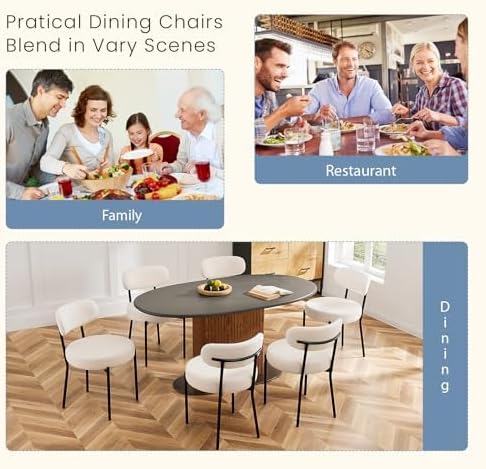 DUMOS Dining Chairs Set of 4, Mid Century Modern Chair Round Upholstered Curved Backrest, Kitchen Vanity Living Room Chairs with Black Metal Legs，Light Beige