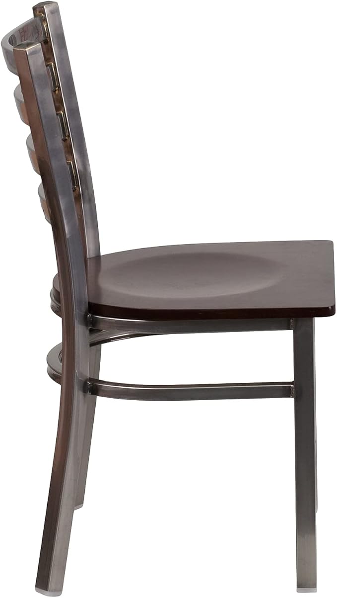 Flash Furniture HERCULES Series Clear Coated Ladder Back Metal Restaurant Chair - Walnut Wood Seat