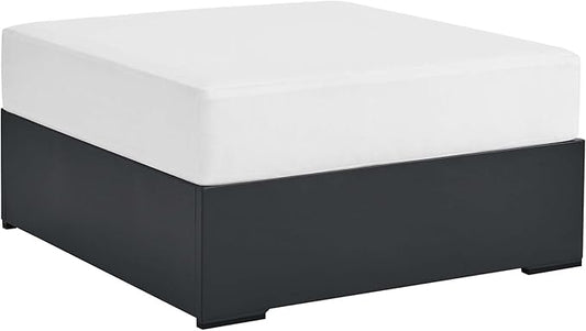 Modway Tahoe Aluminum Ottoman in Gray White with Weather-Resistant Cushion-Ideal as Outdoor Footstool, Patio or Sunroom Furniture