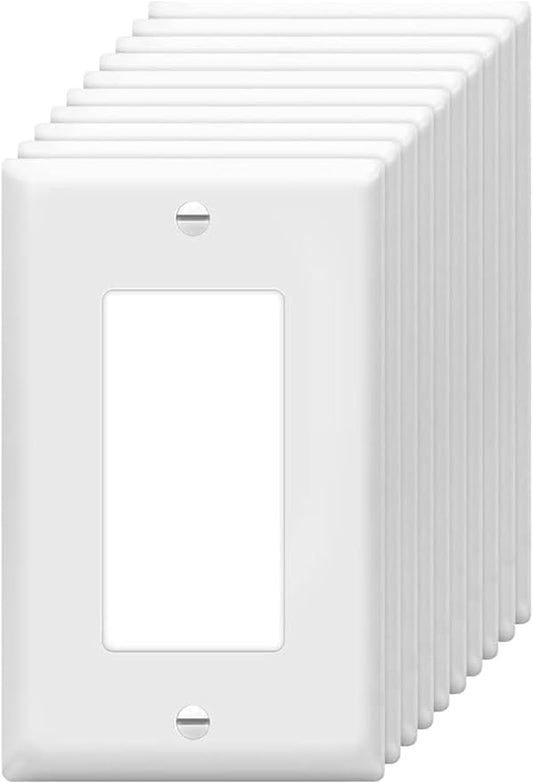 Decorator Wall Plates 1-Gang Switch Outlet Electrical Cover Plate Unbreakable Thermoplastic Faceplate for Light Receptacle Outlet Switch, White (10 Pack)