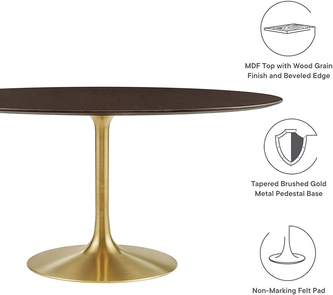 Modway Lippa Dining Table, 60", Gold Cherry Walnut