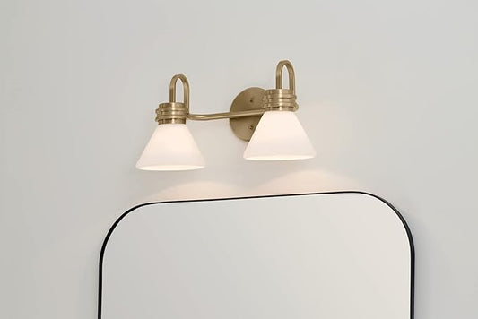 Kichler Farum Modern 2-Light Vanity Light in Champagne Bronze with Opal Glass Shades for Bathroom and Powder Room, (19.25" W x 9.5" H), 55154CPZ