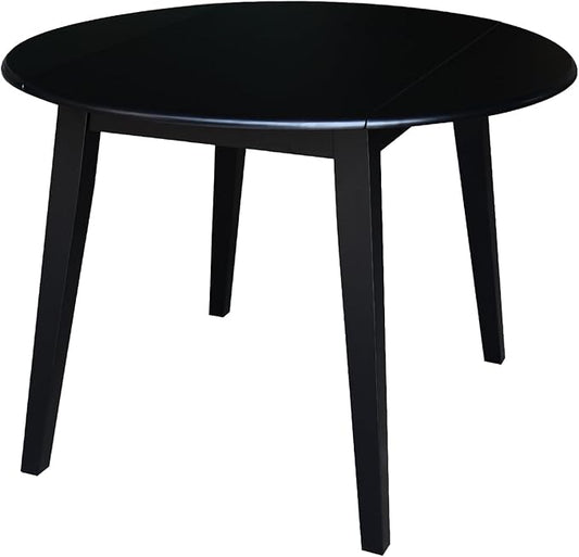 IC INTERNATIONAL CONCEPTS 42" Round Solid Wood Dual Drop Leaf Table in Black