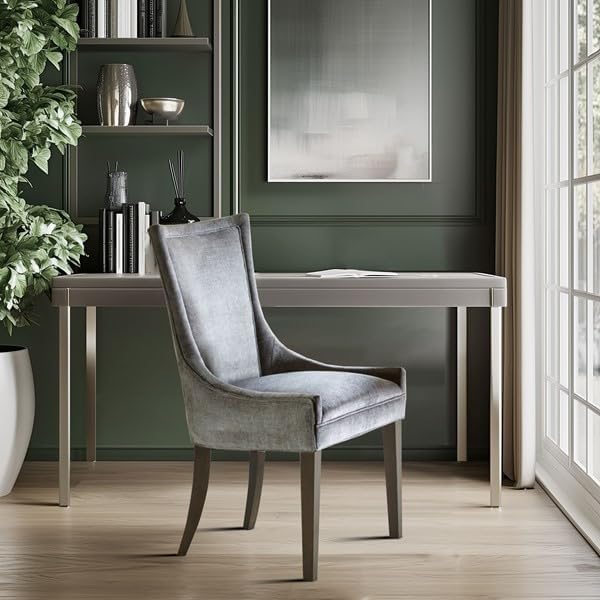 MADISON PARK SIGNATURE Ultra Dining Chairs Set of 2, Swoop Arm, Curved Back Chenille Upholstery Design, Solid Wood Legs, High Desnity Foam Seat Kitchen Furniture, Dark Grey, 23.25"W x 24.75"D x 39"H