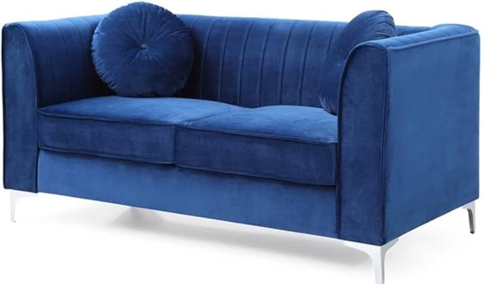 Glory Furniture Delray Velvet Loveseat in Navy Blue
