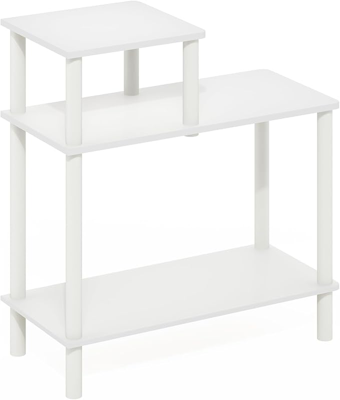 Furinno Turn-N-Tube Side Table, 3-Tier Rectangle Sofa End Table with Open Shelf, Toolless Assembly Night Stand, Bedside Table, for Living Room, Bedroom, White