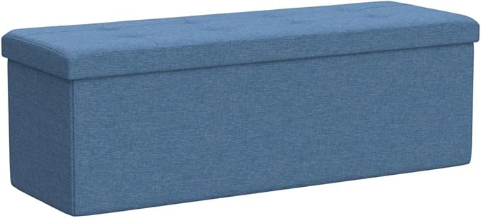 Giantex Storage Ottoman Bench, 43"L Folding Foot Rest Storage Chest with Side Pocket, Divider, Padded Seat Shoe Bench for Living Room Bedroom Hallway Entryway End of Bed (Navy)