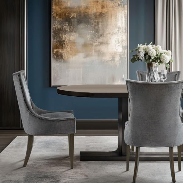 MADISON PARK SIGNATURE Ultra Dining Chairs Set of 2, Swoop Arm, Curved Back Chenille Upholstery Design, Solid Wood Legs, High Desnity Foam Seat Kitchen Furniture, Dark Grey, 23.25"W x 24.75"D x 39"H