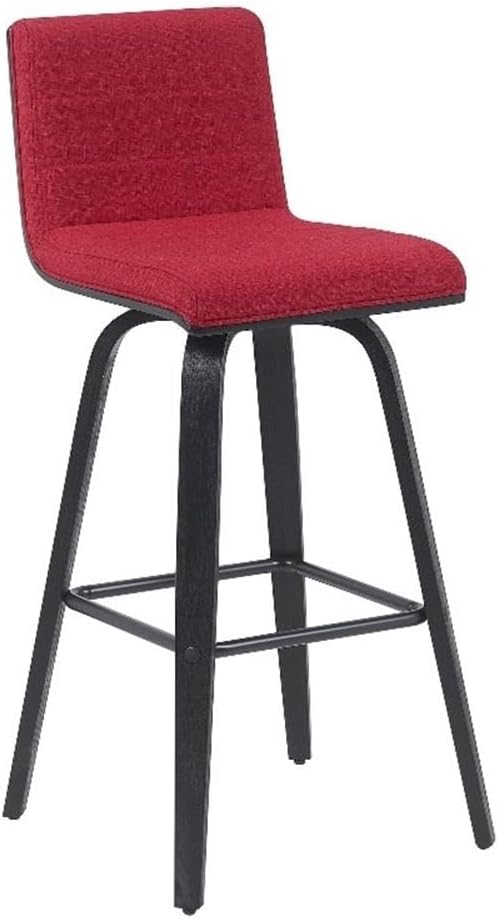 Vienna Modern Swivel Bar Height Stool with Red Upholstered Seat and Brushed Wood Frame Set of 2