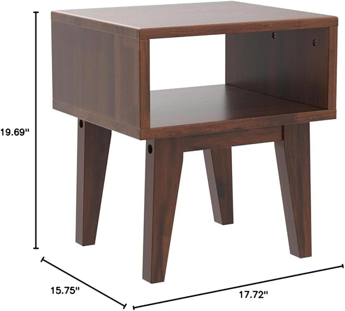 Acacia Serena Nightstand Solid Wood Nightstand with Open Storage Shelf, Wood Bedside Table, Night Stands for Bedroom - Chocolate