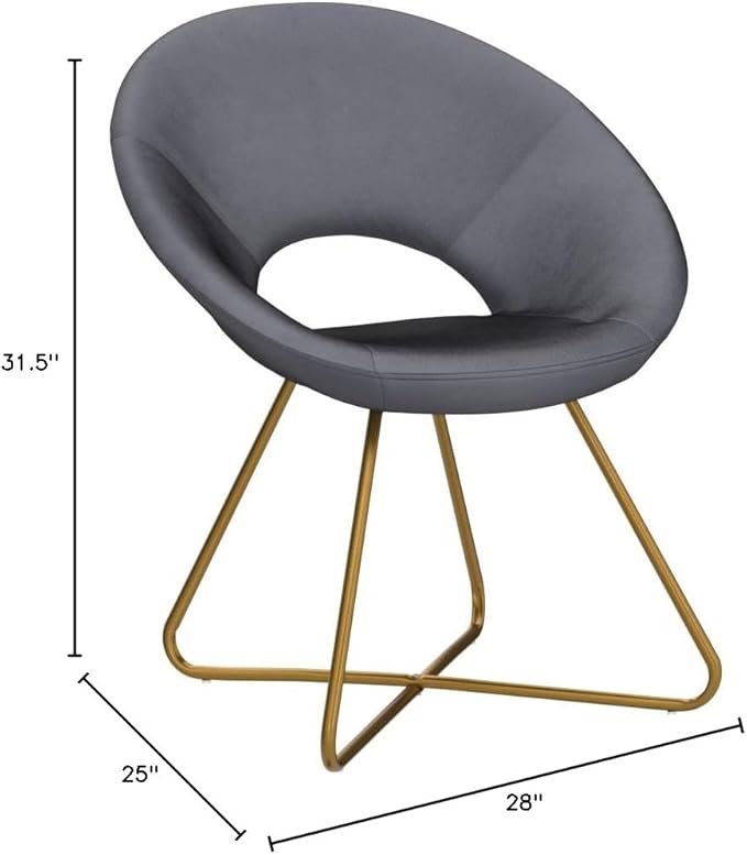 Roundhill Furniture Slatina Silky Velvet Upholstered Accent Chair with Gold Tone Finished Base, Gray