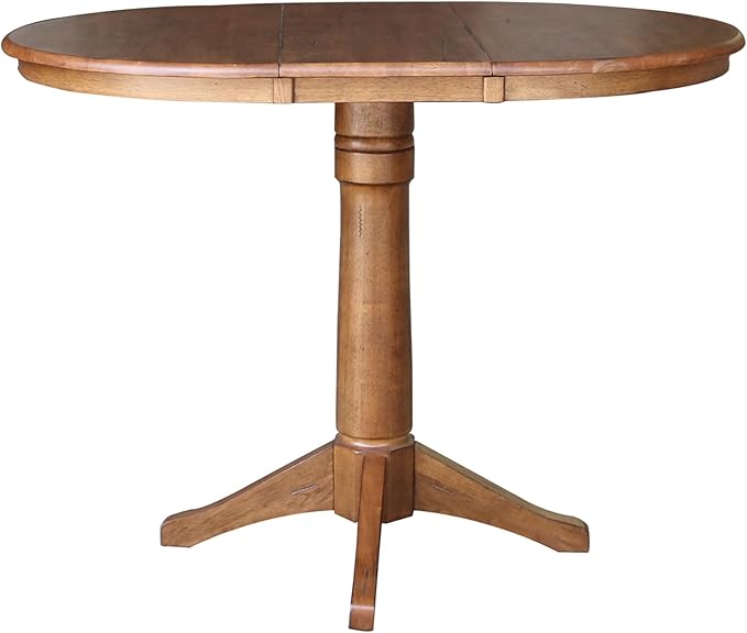 IC INTERNATIONAL CONCEPTS 36" Solid Wood Round Top Pedestal Table with 12" Leaf in Oak - 36.1" H