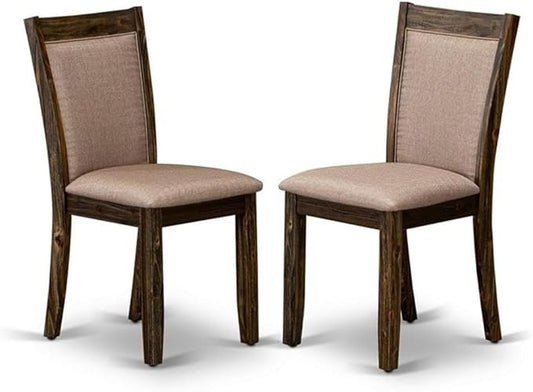 East West Furniture MZC7T16 Monza Parson Dining Chairs - Dark Khaki Linen Fabric Padded Chairs, Set of 2, Distressed Jacobean