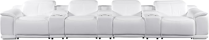 BlackJack Furniture Venice Top Grain Italian Leather Power Recline 7 Piece 4 Seater Sofa - 175" Theater Seating Modern Couch for Living Room Apartment with Adjustable Headrests & USB Port, White