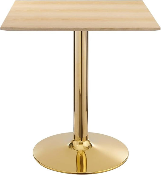 Modway Verne Square Wood Grain 28" Dining Table in Gold Natural