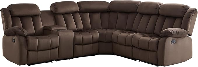 EBELLO Manual Reclining L-Shaped Sectional Sofa Set, Soft Fabric Corner Couch with Center Console, Cup Holders and Storage – Perfect Living Room Home Set Furniture(Sectional+Chair)