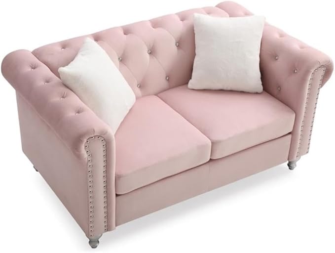 Glory Furniture Raisa Velvet Loveseat in Pink