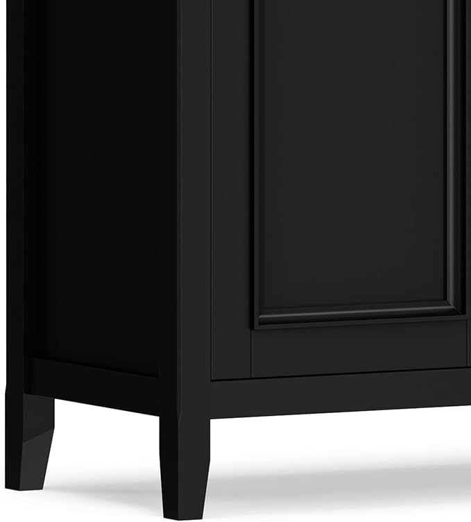 SIMPLIHOME Amherst Storage Cabinet - 66 inch Wide Solid Wood 4-Shelf Sideboard Cabinet in Black, Transitional Buffet for Living Room or Dining Room with 4 Doors and Adjustable Shelves