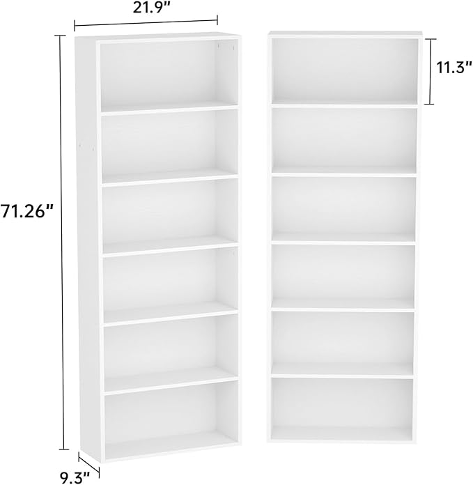 71.5" Tall Bookshelves and Bookcases Set of 2, 6 Tier Display Storage Shelves Home Decor Furniture for Home Office, Living Room, Bed Room