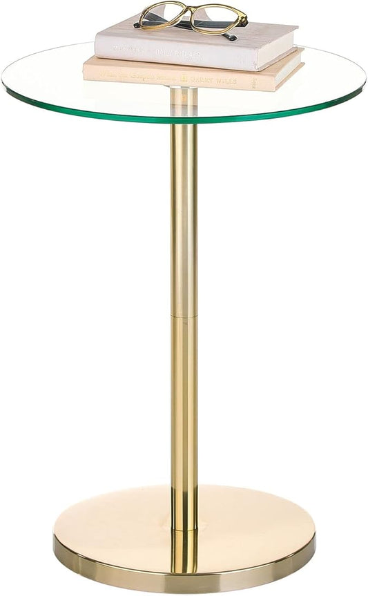 mDesign Glass Top Side/End Drink Table - Tall Modern Round Accent Metal Nightstand Furniture for Living Room, Dorm, Home Office, and Bedroom - 16" Round - Clear/Soft Brass