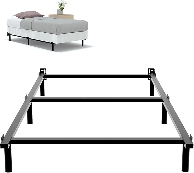 DTIG Twin XL Bed Frame 7 Inch Metal Bed Frame for Box Spring and Mattress, Tool-Free Heavy Duty Bedframe Easy Assembly Box Spring Base Black