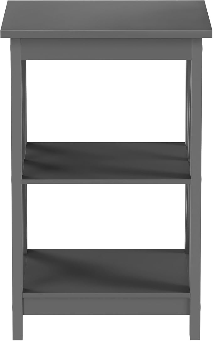 Side Tables with Two Shelves – Set of 2 Contemporary Nightstands with X-Legs – Wooden End Table Pair for Living Room or Bedroom by Lavish Home (Gray)