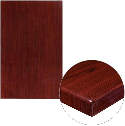 Flash Furniture Glenbrook 30" x 48" Rectangular High-Gloss Mahogany Resin Table Top with 2" Thick Edge