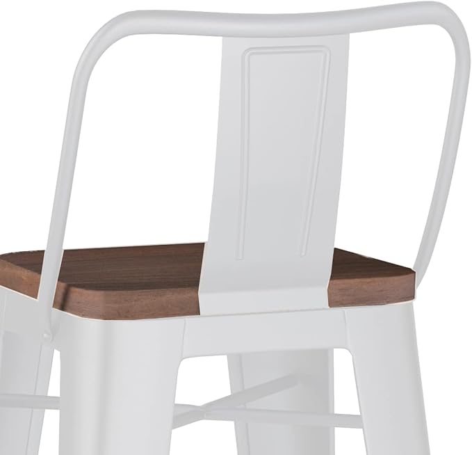 SIMPLIHOME Rayne Industrial Metal 30 inch Metal / Wood Bar Stool (Set of 2) in White for the Dining Room and Kitchen