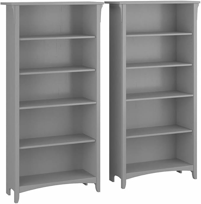 Bush Home Salinas Tall 5 Shelf Bookcase - Set of 2 in Cape Cod Gray, Vertical Office Storage, Bookshelves for Home Workspace, Multi-Purpose Shelving Units