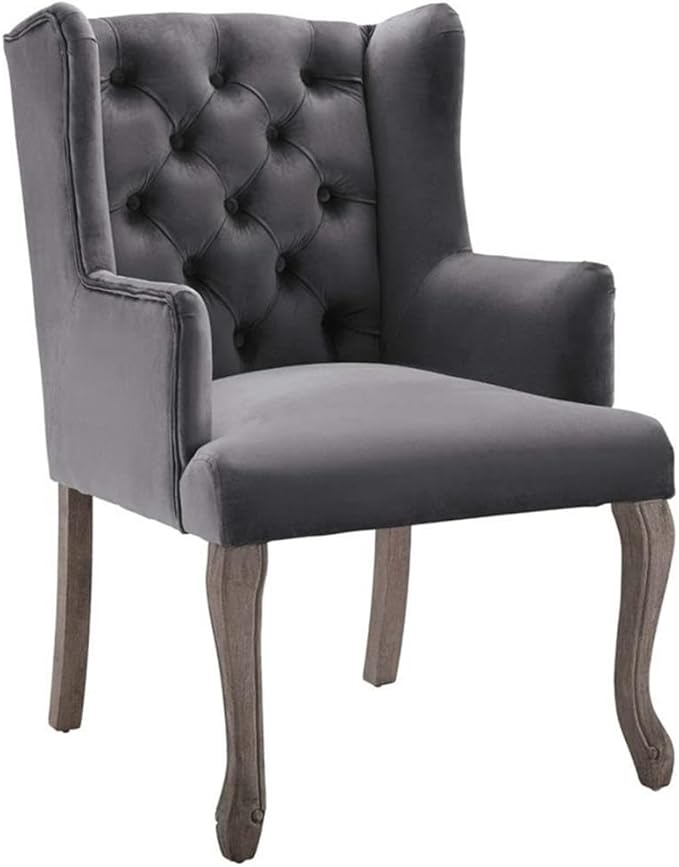 Modway Realm French Vintage Tufted Performance Velvet Kitchen and Dining Room Arm Chair in Gray